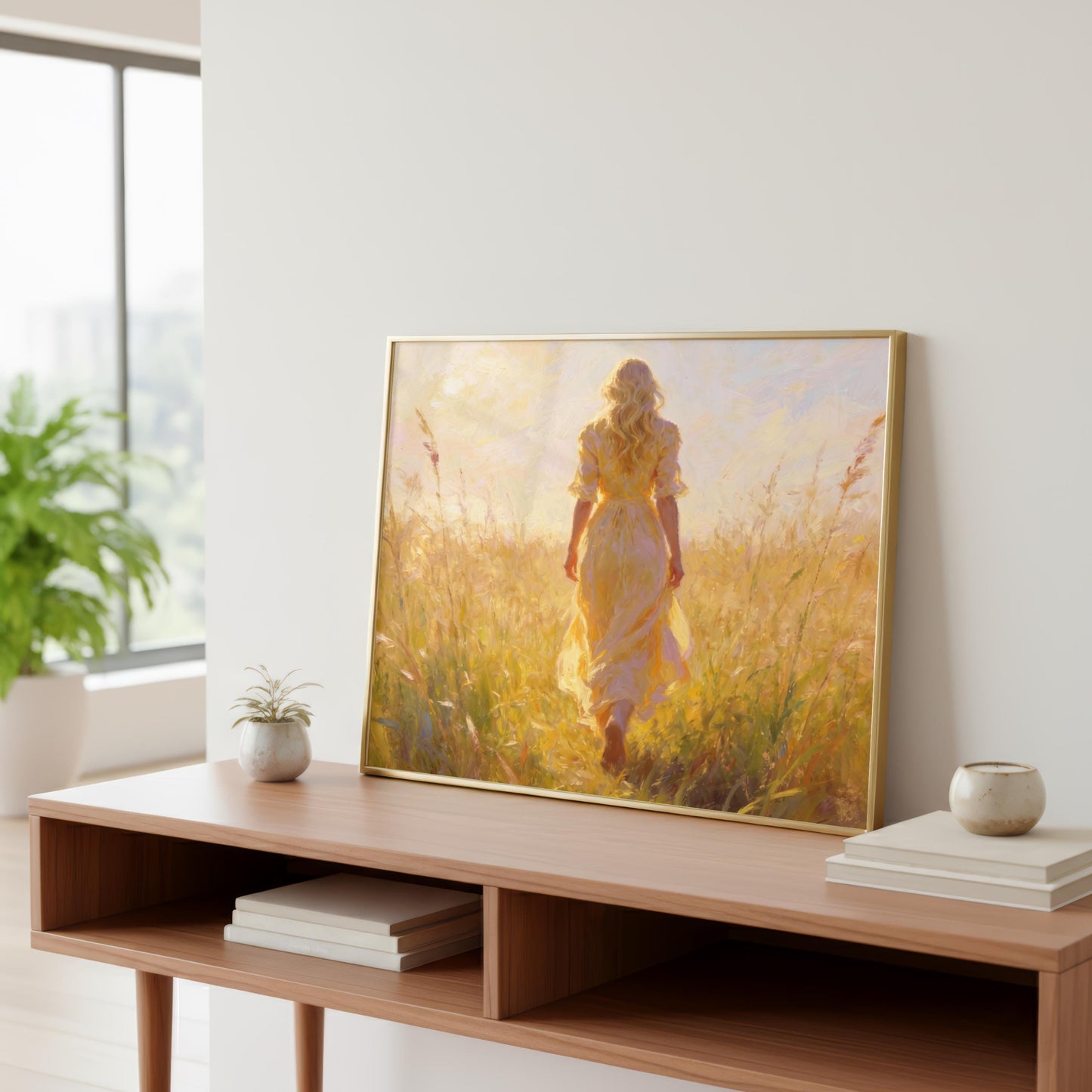 Beautiful Lady Walking in Long Grass