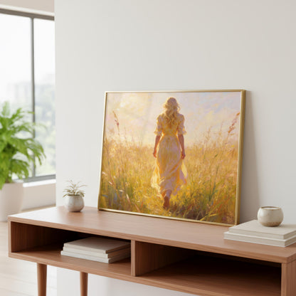 Beautiful Lady Walking in Long Grass