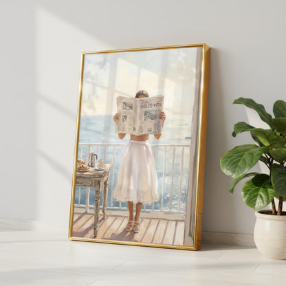 Italian Summer Art Print | La Dolce Vita Newspaper Girl