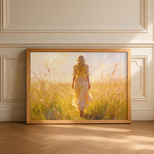 Beautiful Lady Walking in Long Grass