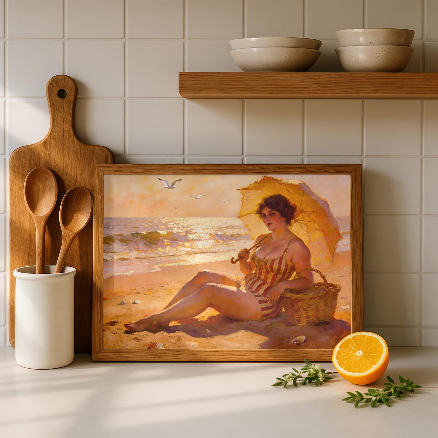 "Mariella" Woman on the Beach Art Print